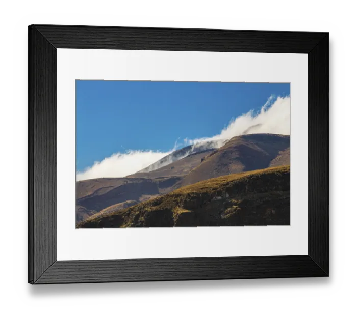 Framed Print : Mountain landscape in dust or with clouds
