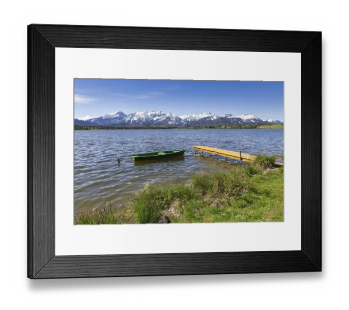 Framed Print : Jetty with boat on Lake Hopfensee