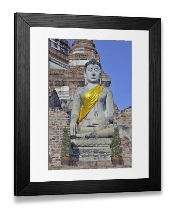 Framed Print : Buddha statue in front of the Great Chedi Chaya Mongkol Framed Print : Buddha statue in front of the Great Chedi Chaya Mongkol