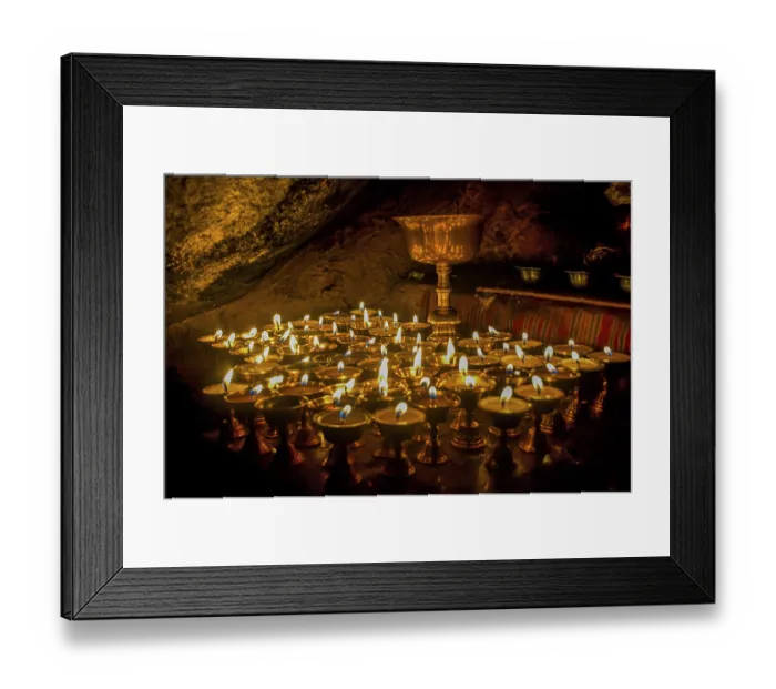 Framed Print : Cave with candles and Buddha images along the Kailash Kora Framed Print : Cave with candles and Buddha images along the Kailash Kora