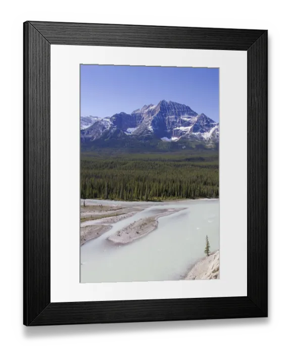 Framed Print : Athabasca River with glacial meltwater carrying rock flour in front of the Rocky Mountains Framed Print : Athabasca River with glacial meltwater carrying rock flour in front of the Rocky Mountains