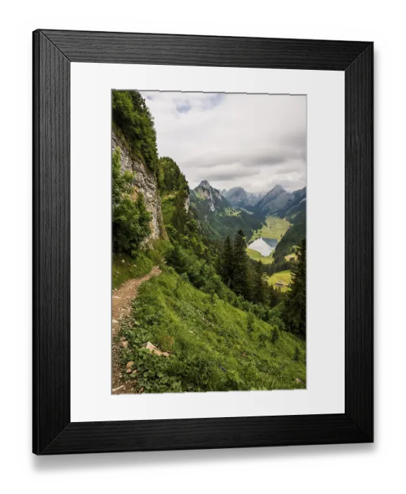 Framed Print : Steep mountains and hiking trail