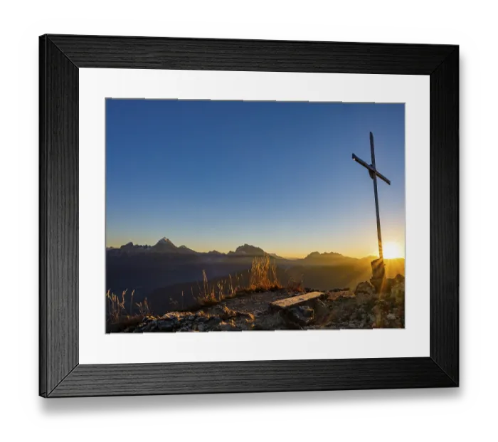 Framed Print : Rauher Kopf summit cross at sunset