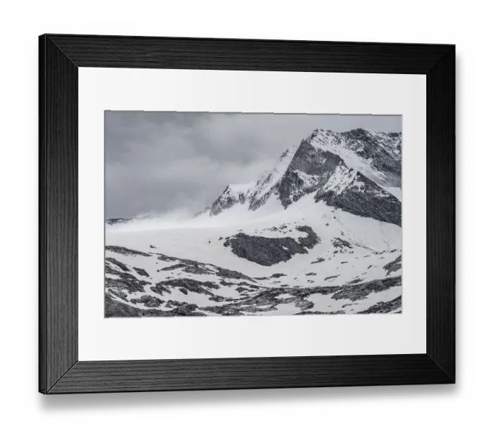 Framed Print : Gletscher Schlegeiskees, Schnee bedeckte Berggipfel