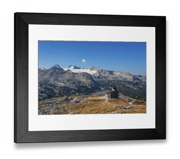 Framed Print : Krippenstein Chapel with a view of the Hoher Dachstein