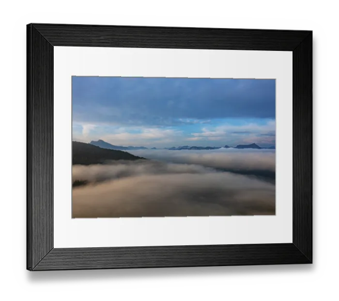 Framed Print : Drone shot, morning fog on Mondseeberg with Schafberg