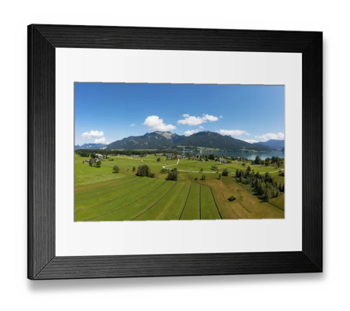 Framed Print : Drone shot, view from Abersee to Sankt Wolfgang with Schafberg
