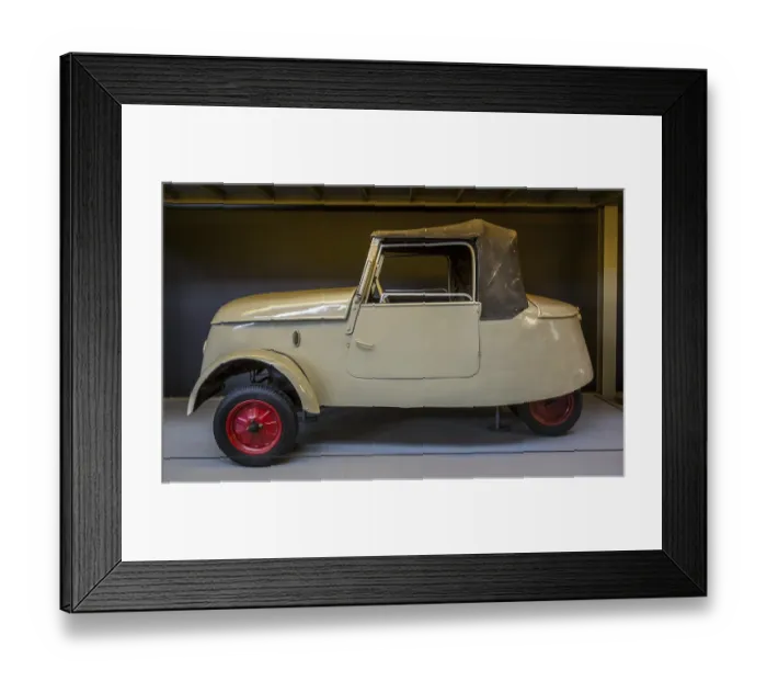 Framed Print : 1941 classic car Peugeot VLV, French electric microcar at Autoworld