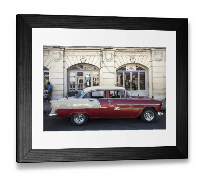 Framed Print : Vintage car, red and white, 50s Framed Print : Vintage car, red and white, 50s