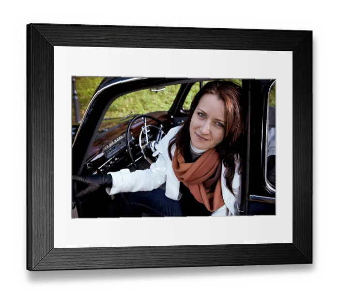 Framed Print : Young woman in a vintage MB vehicle Framed Print : Young woman in a vintage MB vehicle