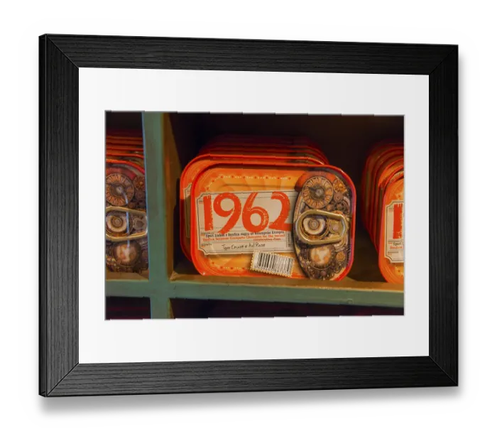 Framed Print : Close-up of a metal sardine tin with eye-catching