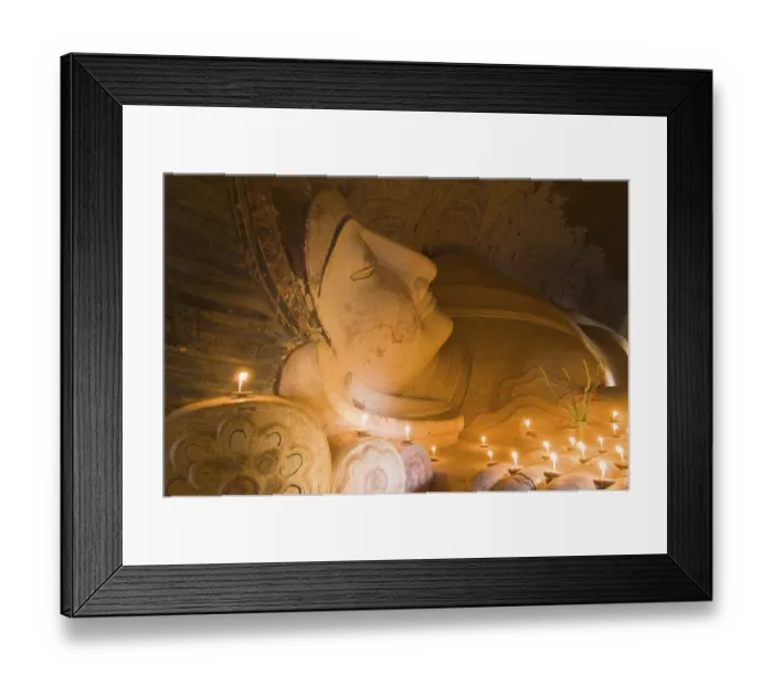 Framed Print : Head of the reclining Buddha, Shinbinthalyaung Temple