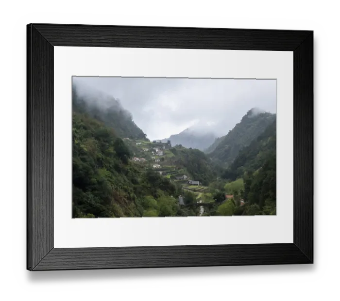 Framed Print : Green gorge with fog near Ribeiro Frio