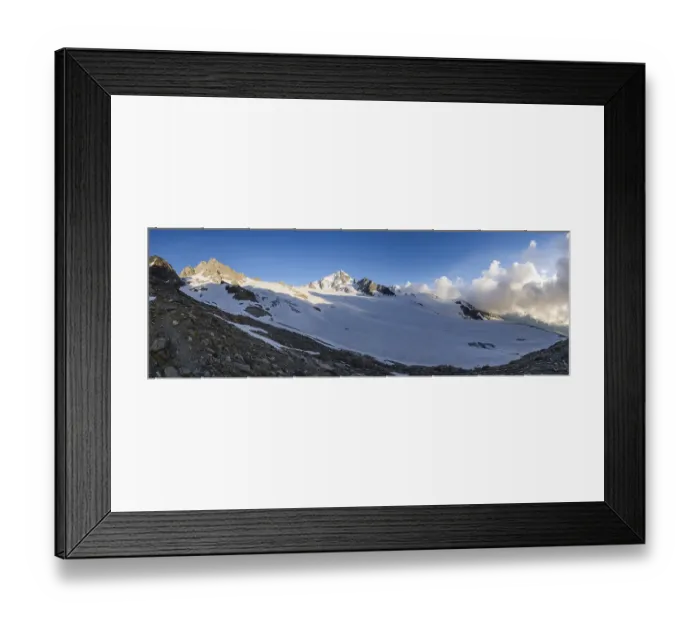 Framed Print : Panorama, High alpine mountain landscape at sunset