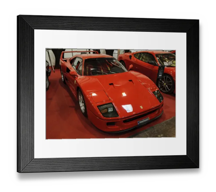 Framed Print : Supercar Spupersportwagen Ferrari F40 for road registration with technology from FIA Formula 1 racing from 80s 90s