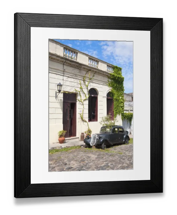 Framed Print : Classic car, out of use, in front of a house