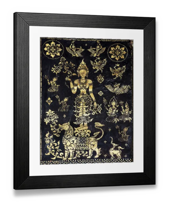 Framed Print : Decorated outer wall of the Sim prayer hall with gilded images of Apsaras