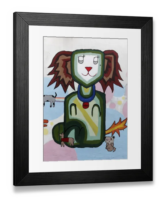 Framed Print : Funny cat with other animals, Graffiti Framed Print : Funny cat with other animals, Graffiti