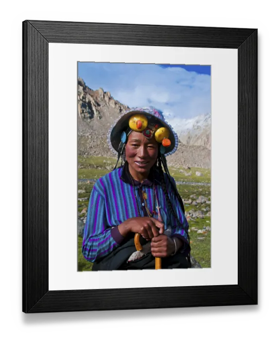 Framed Print : Pilgrim on the Kailash Kora pilgrimage trail