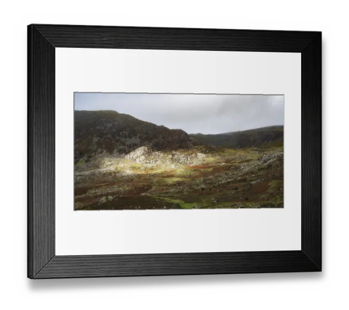 Framed Print : Typical landscape with mountains behind clouds in late summer