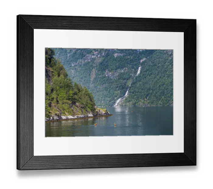 Framed Print : Kayakers in Geirangerfjord, Sunmore Framed Print : Kayakers in Geirangerfjord, Sunmore