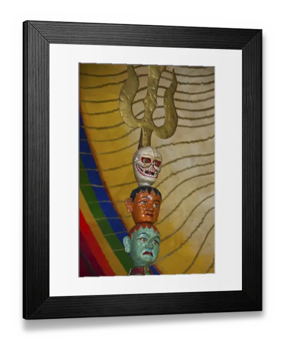 Framed Print : Heads on a trident in a temple, Lhasa, Tibet, Asia
