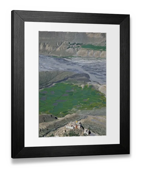 Framed Print : View of fields and the Buddhist Ki or Key Monastery or Gompa