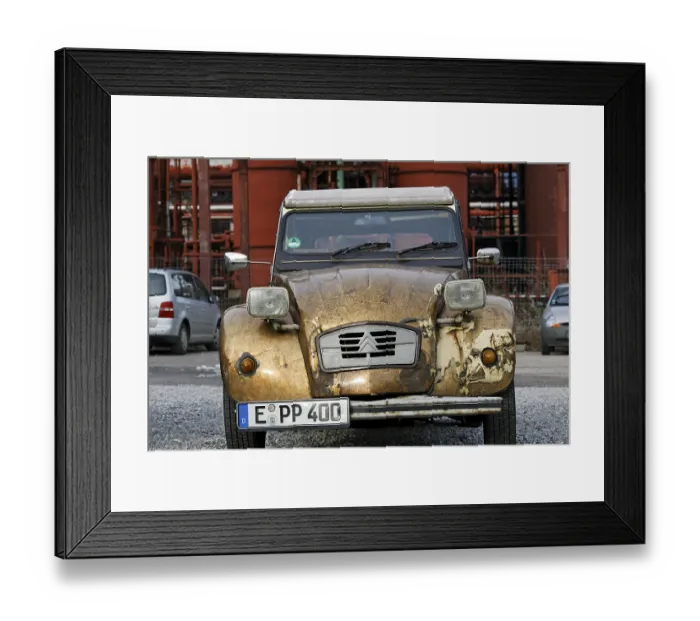 Framed Print : Cult car Citroen 2CV Duck, gold painted body