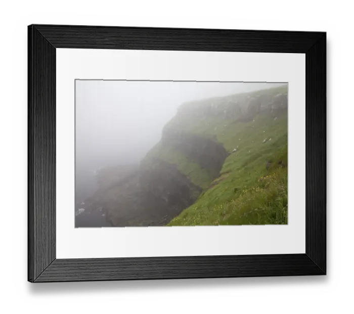 Framed Print : Steep coast in the fog, Vagar, Faroe Islands Framed Print : Steep coast in the fog, Vagar, Faroe Islands