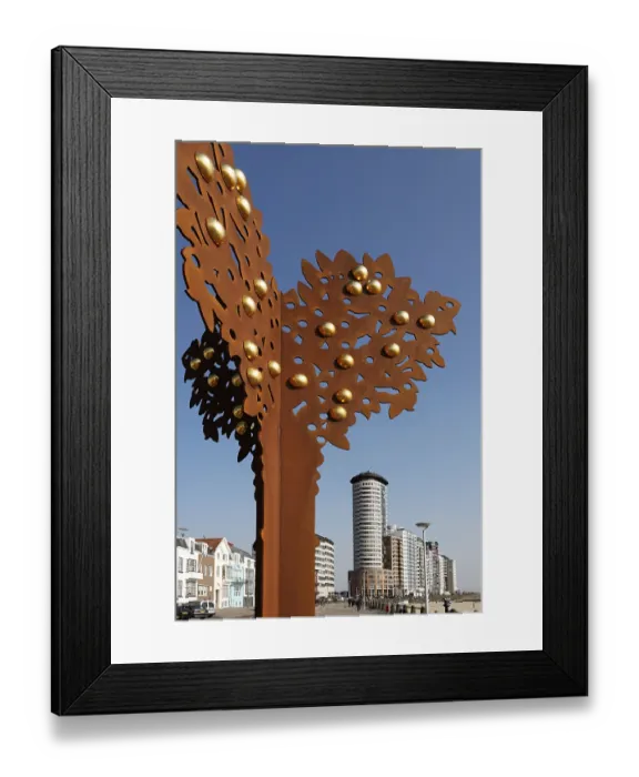 Framed Print : Art sculpture in front of the high-rise buildings on Evertsen Boulevard