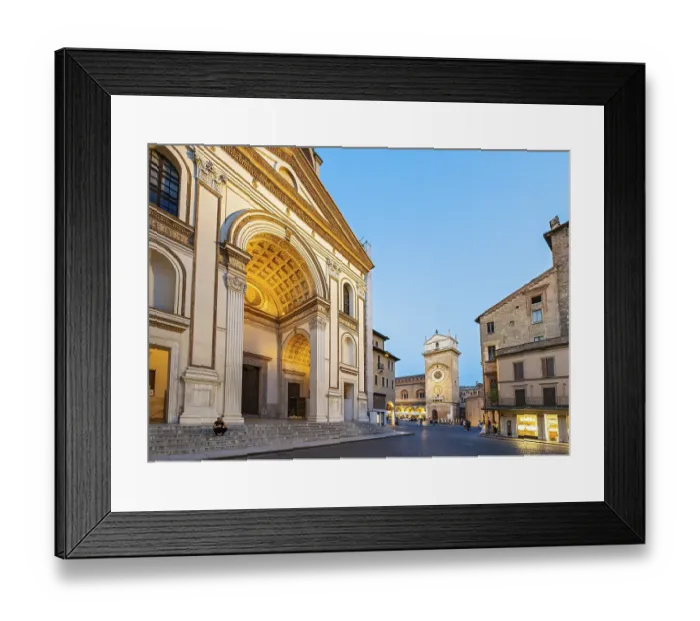 Framed Print : Night-time view of Basilica of Sant'Andrea and Torre Dell'Orologio