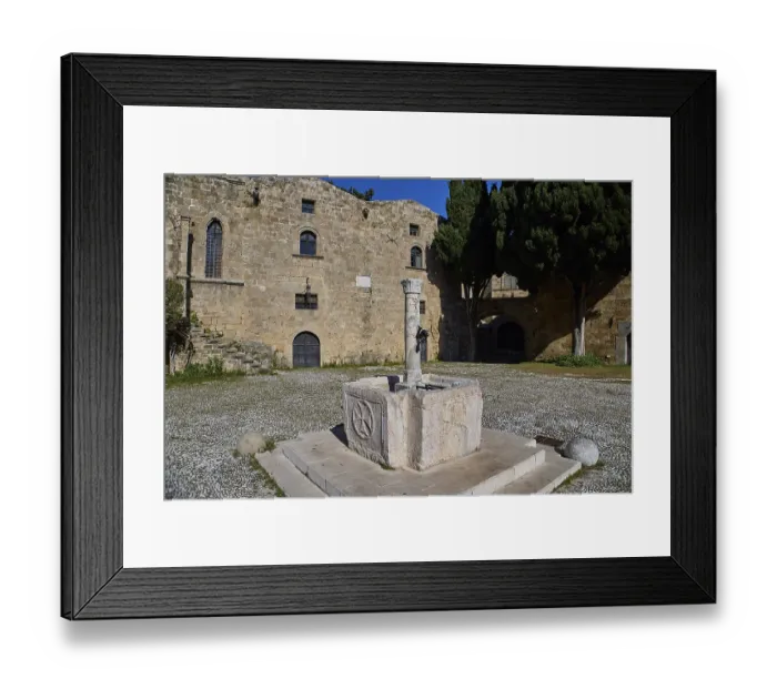 Framed Print : Fountain, Agyrokastrou, Former castle courtyard with fountain and central Tor tor