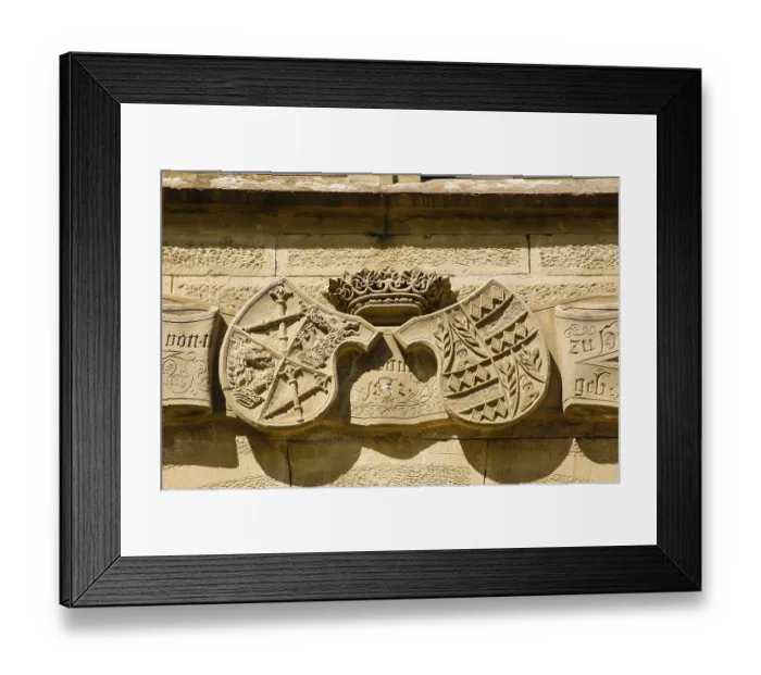 Framed Print : Coat of arms, stone plaques, relief