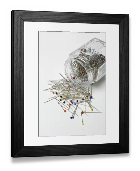 Framed Print : Pins in glass jar, Germany, Europe Framed Print : Pins in glass jar, Germany, Europe