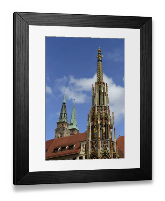 Framed Print : Beautiful fountain and towers of the Sebaldus Church