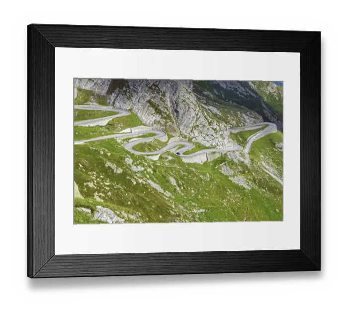 Framed Print : View from elevated position on partial view of old southern pass road Tremola south ramp with serpentines tight curves Framed Print : View from elevated position on partial view of old southern pass road Tremola south ramp with serpentines tight curves