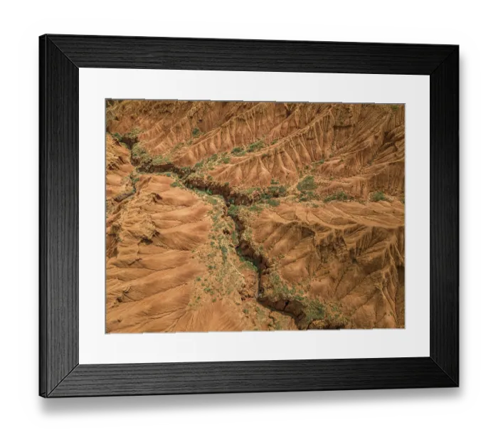 Framed Print : Eroded mountain landscape, top-down Framed Print : Eroded mountain landscape, top-down