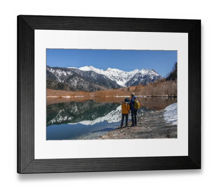 Framed Print : Two Japanese tourists at a lake