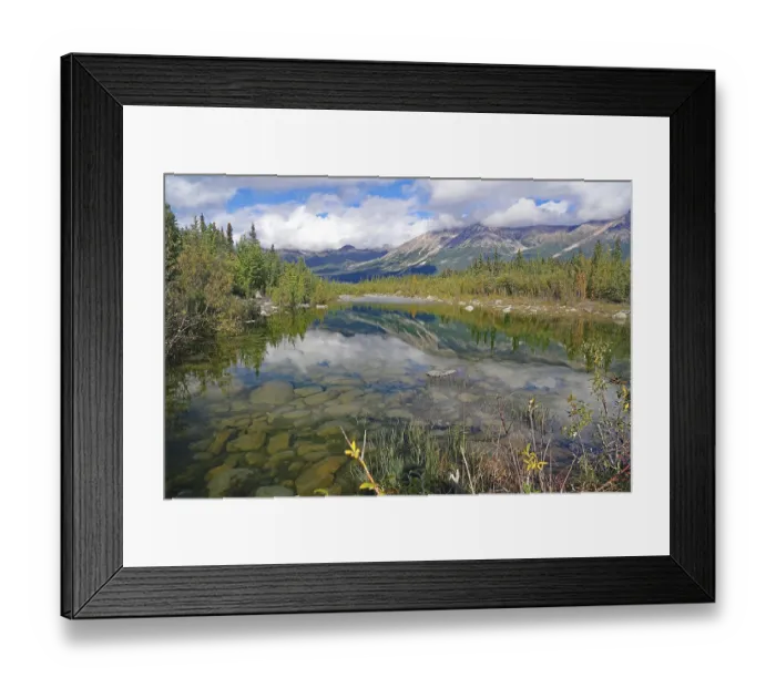 Framed Print : Crystal clear lake reflecting trees and mountains Framed Print : Crystal clear lake reflecting trees and mountains