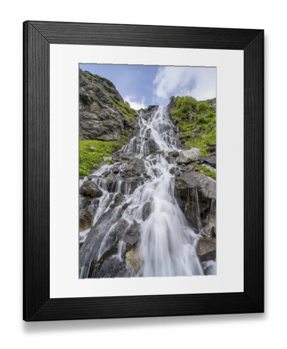 Framed Print : Waterfall on a mountainside, long exposure