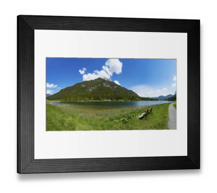 Framed Print : Mountain lake, hiking trail around the lake