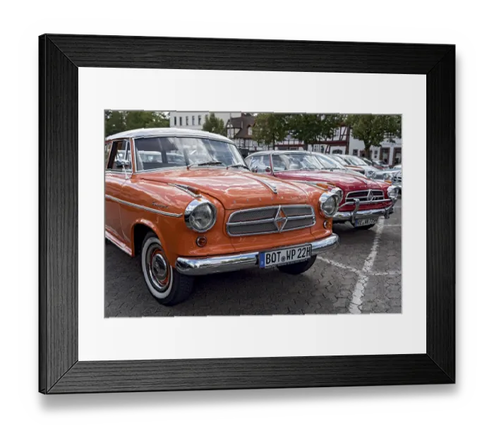 Framed Print : Vintage Borgward Isabella de Luxe Combi with white band tyres