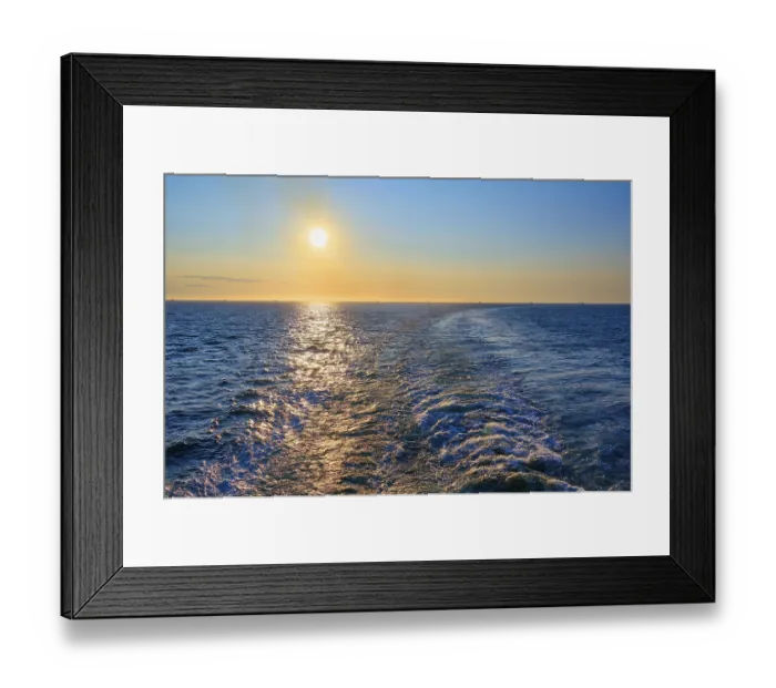 Framed Print : View from the cruise ship at sunrise at the stern of the ship onto the stern waves
