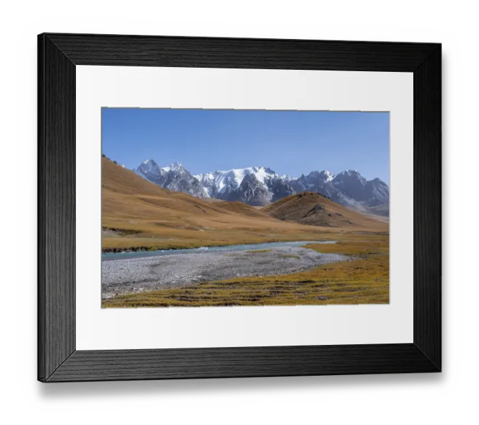 Framed Print : Mountain landscape with yellow meadows Framed Print : Mountain landscape with yellow meadows