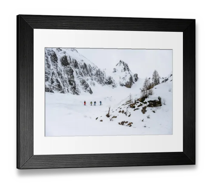 Framed Print : Ski tourer, Snowy mountain landscape