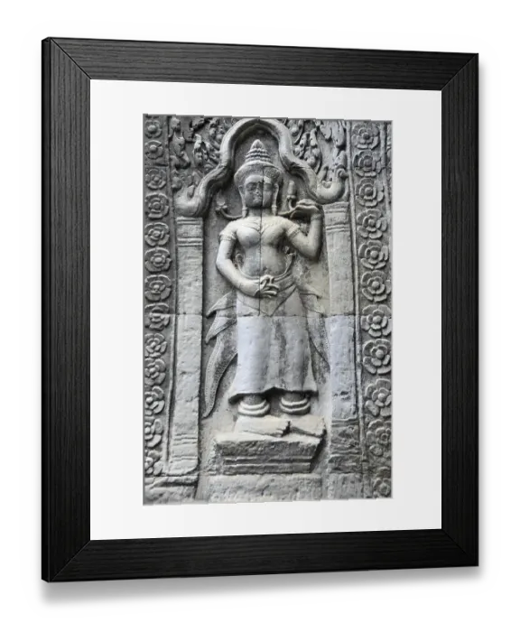 Framed Print : Relief in the ruins of the temple complex of Ta Prohm