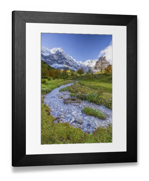 Framed Print : Stream, mountain landscape, maple trees