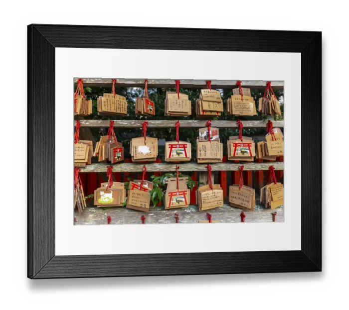 Framed Print : Written wishes to deities on small wooden boards
