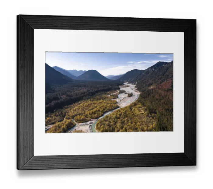Framed Print : Aerial view, natural riverbed of the upper Isar Framed Print : Aerial view, natural riverbed of the upper Isar