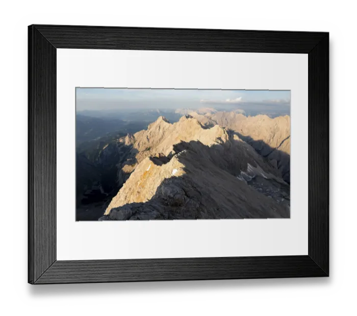 Framed Print : Alpine panorama, aerial view, Zugspitze with Jubilaeumsgrat at sunset Framed Print : Alpine panorama, aerial view, Zugspitze with Jubilaeumsgrat at sunset